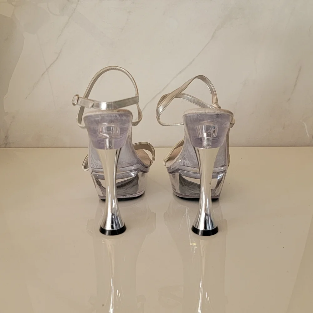 Delicious | Acrylic Platform Anklestrap Silver heels Size 7 - Picture 5 of 11